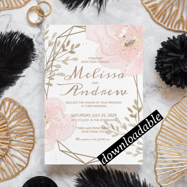 Invitación Moda Rubor Boda floral romántico rosa y taupe (Subido por el creador)
