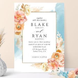 Invitación Moda Rubor Floral, Aqua Watercolor Boda