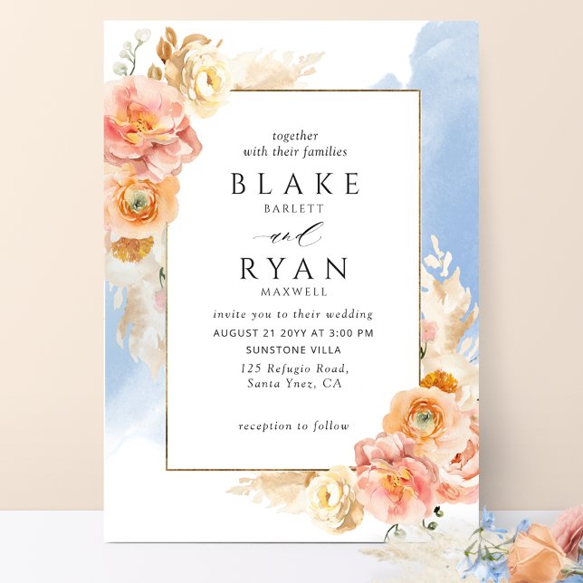 Invitación Moda Rubor Floral, azul acuarela Boda (Subido por el creador)