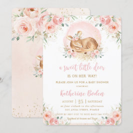 Invitación Moda Rubor Floral Baby Deer Chica Baby Shower