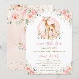Invitación Moda Rubor Floral Baby Deer Fawn Chica Baby Shower