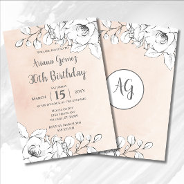 Invitación Moda Rubor Floral blanca rosa moderna 30 cumpleaño