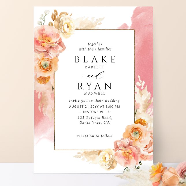 Invitación Moda Rubor Floral, Boda de acuarela coral (Subido por el creador)