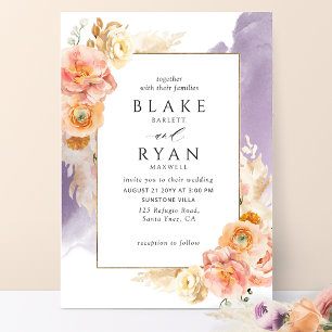 Invitación Moda Rubor Floral, color de agua morado Boda