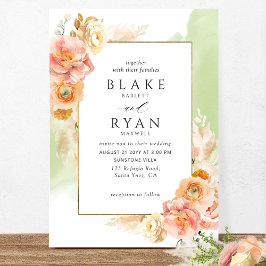 Invitación Moda Rubor Floral, color de agua verde Boda