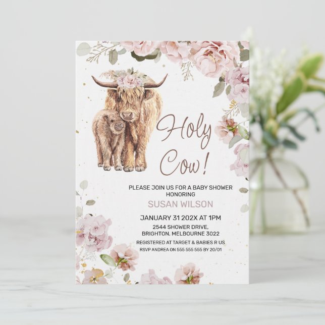 Invitación Moda Rubor Floral Cow y Calf Baby Shower (Anverso de pie)