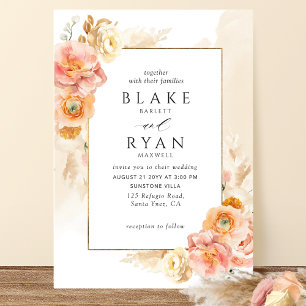 Invitación Moda Rubor Floral, crema acuarela Boda