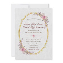 Moda Rubor Floral Gold Frame White Wedding Invitad