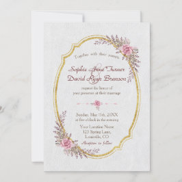 Invitación Moda Rubor Floral Gold Frame White Wedding Invitad