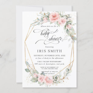 Invitación Moda Rubor Floral Greenery Baby Shower Geométrico