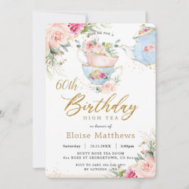 Invitación Moda Rubor Floral High Tea 60 cumpleaños