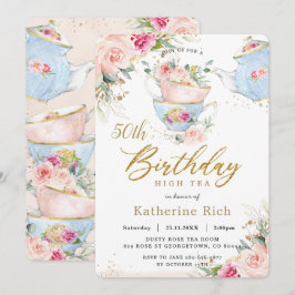Invitación Moda Rubor Floral High Tea Birthday Party CUALQUIE