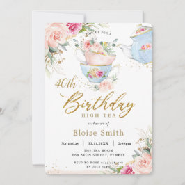Invitación Moda Rubor Floral High Tea Birthday Party CUALQUIE