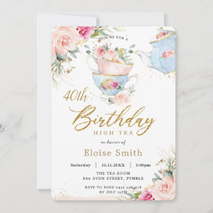 Invitación Moda Rubor Floral High Tea Birthday Party CUALQUIE
