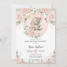 Invitación Moda Rubor Floral High Tea Fiesta Baby Shower