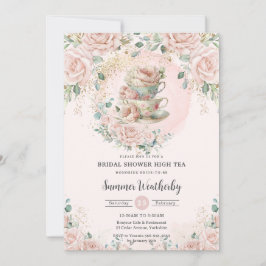 Invitación Moda Rubor Floral High Tea Fiesta Bridal Shower