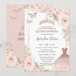 Invitación Moda Rubor Floral Rosa de oro vestido de traje de