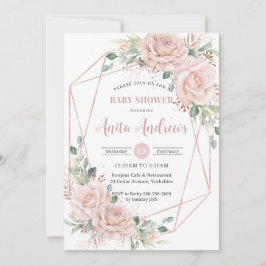 Invitación Moda Rubor Floral Rosa Gold Baby Shower Código QR