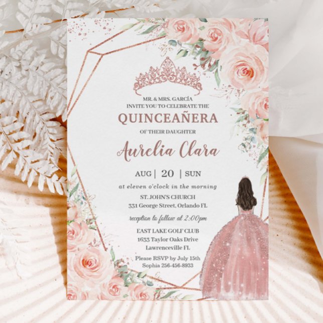 Invitación Moda Rubor Floral Rosa Gold Quinceañera Princess (Subido por el creador)