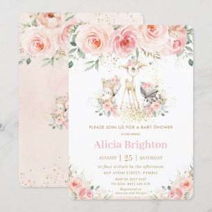 Invitación Moda Rubor Floral rosa Woodland Girly Baby Shower
