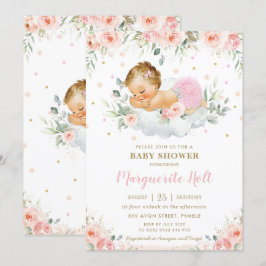 Invitación Moda Rubor Floral Sweet Sleeping Baby Shower 