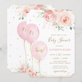 Invitación Moda Rubor Globos florales rosas gemelos Baby Show