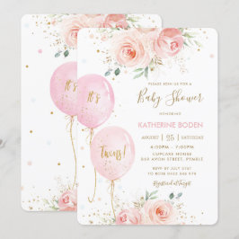 Invitación Moda Rubor Globos florales rosas gemelos Baby Show