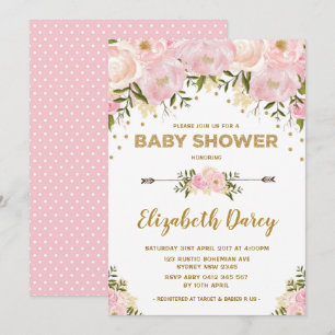 Invitación Moda Rubor Gold Floral Baby Shower Cottage