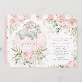 Invitación Moda Rubor Gold Floral Elephant Chica Baby Shower