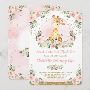 Invitación Moda Rubor Gold Floral Giraffe Primer Fiesta de cu