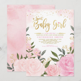 Invitación Moda Rubor Gold Garden Rosas de flores Baby Shower