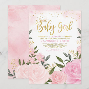 Invitación Moda Rubor Gold Garden Rosas Florales Baby Shower