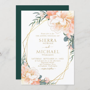 Invitación Moda Rubor Gold Peach Emerald Green Floral Boda