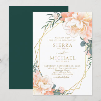 Invitación Moda Rubor Gold Peach Emerald Green Floral Boda