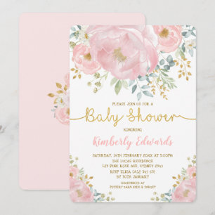 Invitación Moda Rubor Gold Watercolor Flower Girl Baby Shower