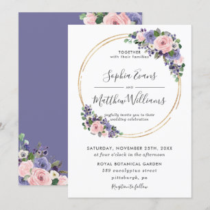Invitación Moda Rubor Lavender Purple Floral Gold Boda