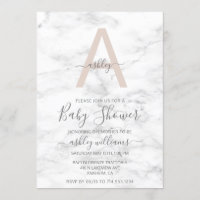 Moda Rubor Monograma de mármol blanco rosado Baby 