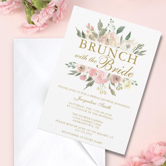 Invitación Moda Rubor Oro rosa Floral Bridal Brunch Ducha (Subido por el creador)