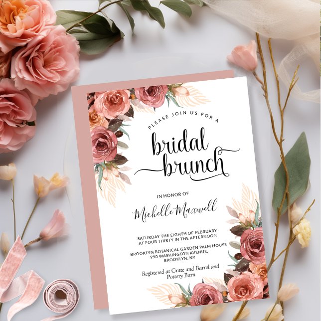 Invitación Moda Rubor Pampas Rosado Brunch de Novias Florales (Subido por el creador)
