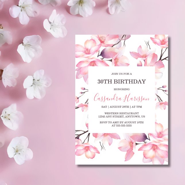 Invitación Moda Rubor Pink Cherry Blossom Nacimiento Botánico (Subido por el creador)