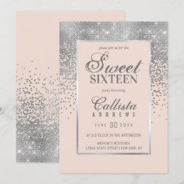 Invitación Moda Rubor Purpurina rosado de plata Confetti Swee
