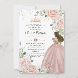Invitación Moda Rubor Ropa de princesa floral rosa Quinceañer