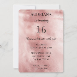 Invitación Moda Rubor Rosado Glam Purpurina Cumpleaños