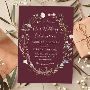 Invitación Moda rusa Boho Flor silvestre Boda de Borgoña