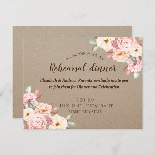 Invitación Moda Rusa Ensayo Floral Cena (Anverso / Reverso)