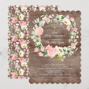 Invitación Moda rusa Rubor Comunión floral rosa