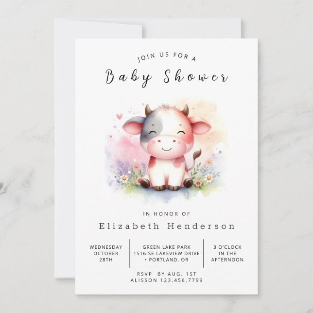 Invitación Moda Rustic Barn Cow Baby Shower (Anverso)