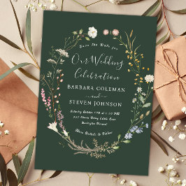 Invitación Moda Rustic Boho Wildflower Forest Green Boda