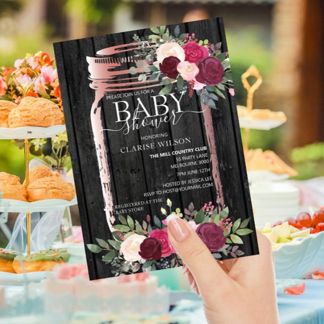 Invitación Moda Rustic Mason Jar Rosa Gold Baby Shower (Subido por el creador)