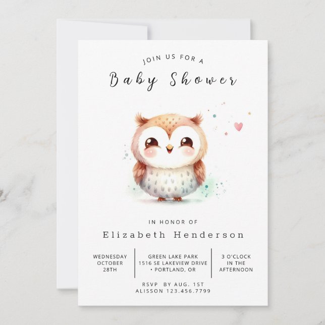 Invitación Moda Rustic Owl Baby Shower (Anverso)